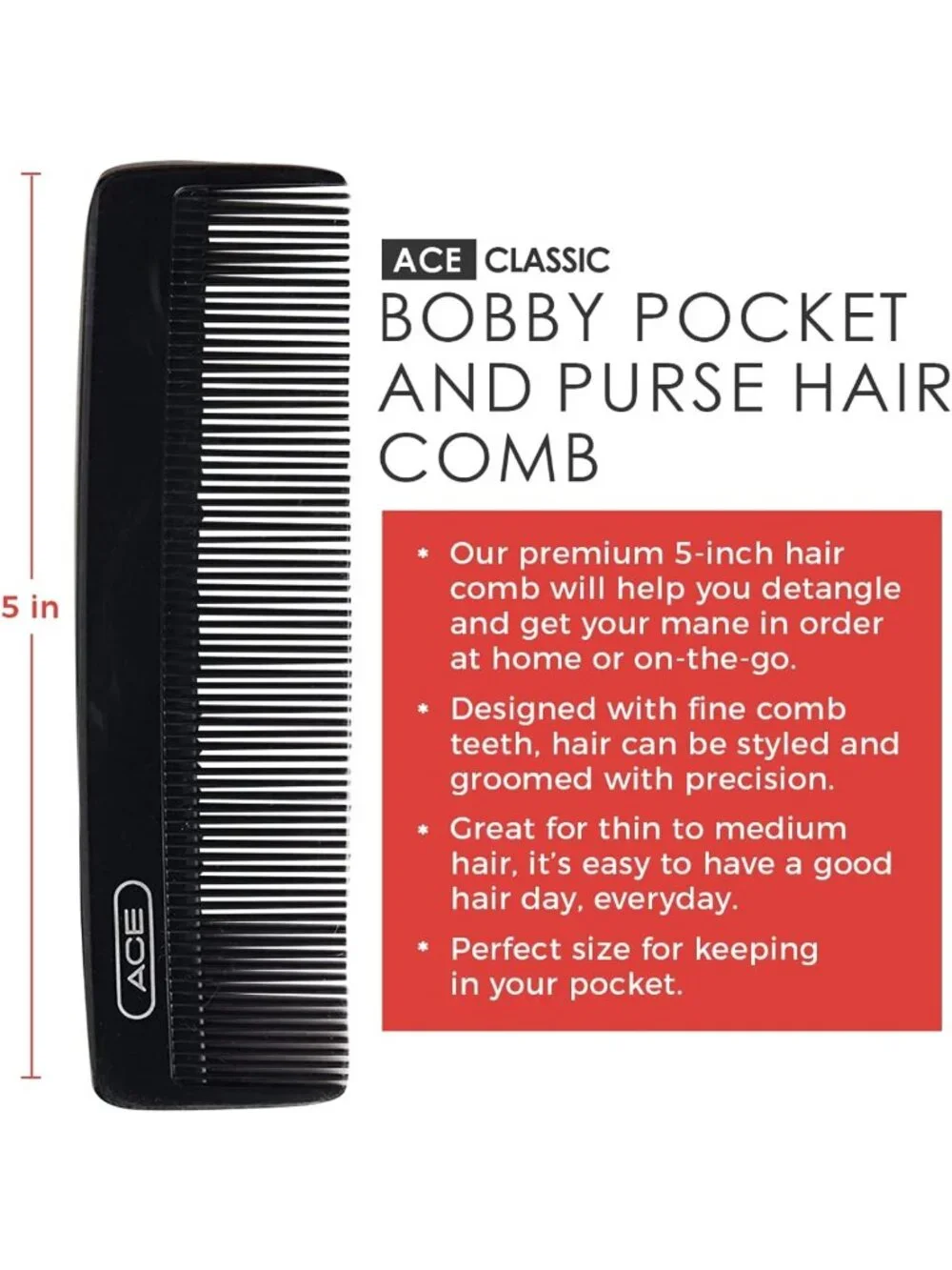 Classic 5-Inch Pocket Comb Set - Durable, Flexible Teeth for All Hair Types